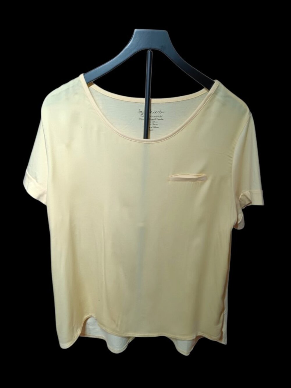 Chicos 2 Size L Yellow  Pocket Tee Top Blouse Short Sleeved High Low Hem